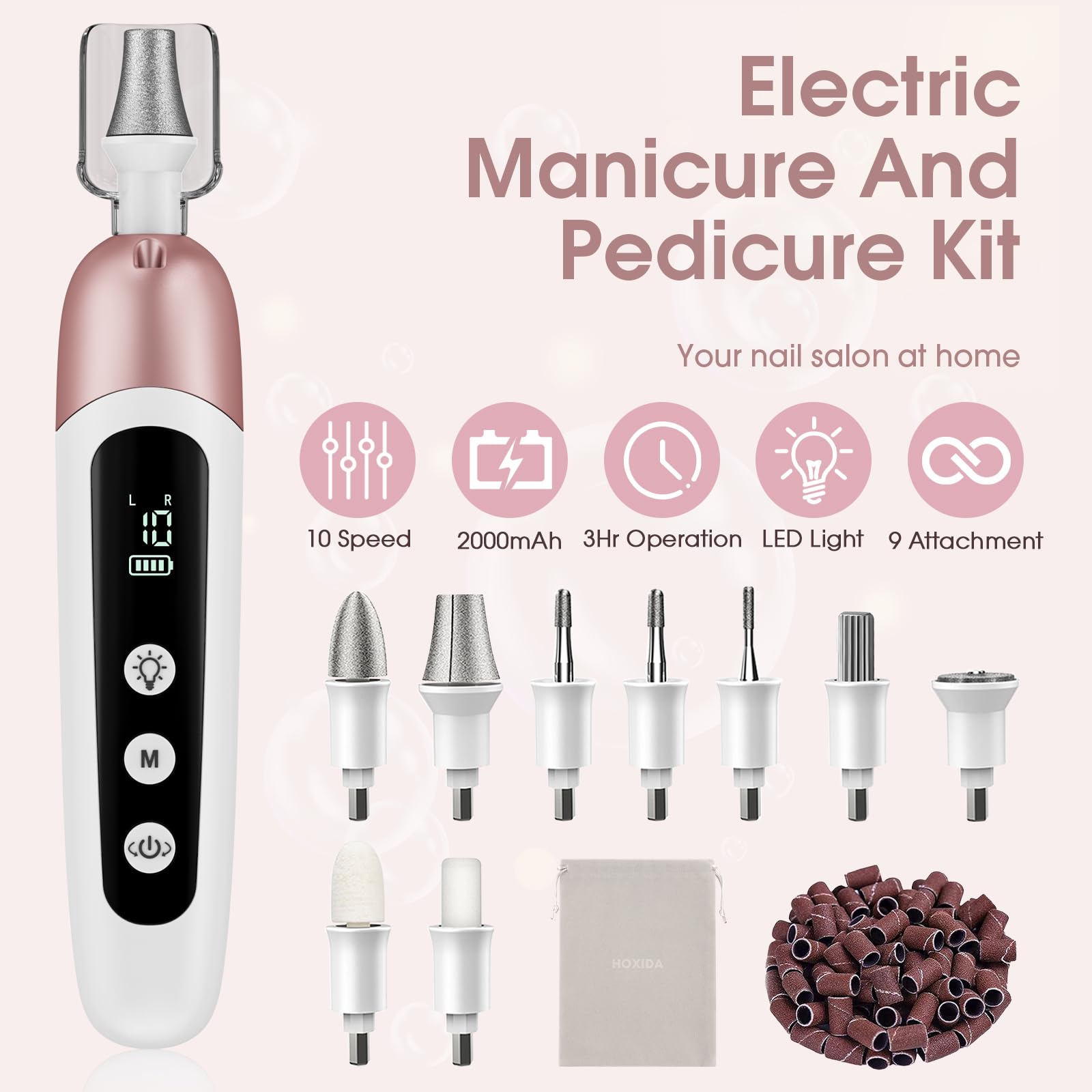 Hoxida nail drill bits interchangeable detail shows versatile shaping tools.