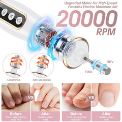 Hoxida rechargeable nail drill with LCD display shows battery and speed at a glance.