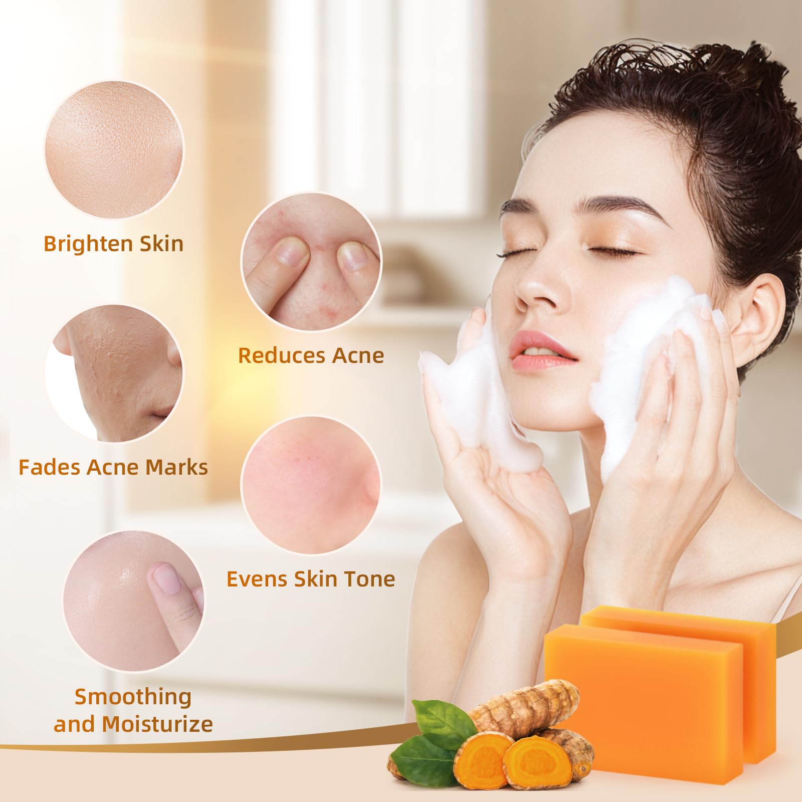 HOYEHOLA Jabon Kojico Curcuma aplicación rostro — limpieza suave y tono agradable.
