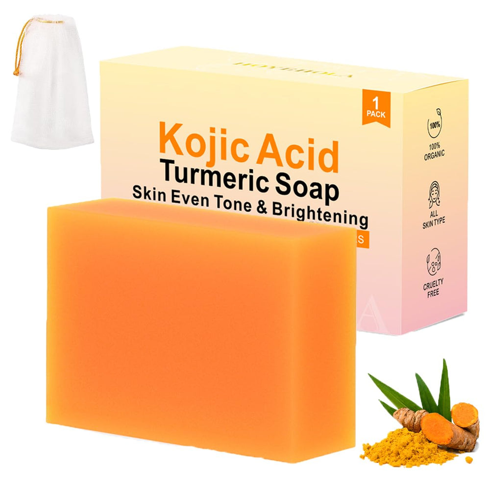 HOYEHOLA Jabon Kojico Curcuma barra — limpieza suave para rostro y cuerpo, hidrata la piel.