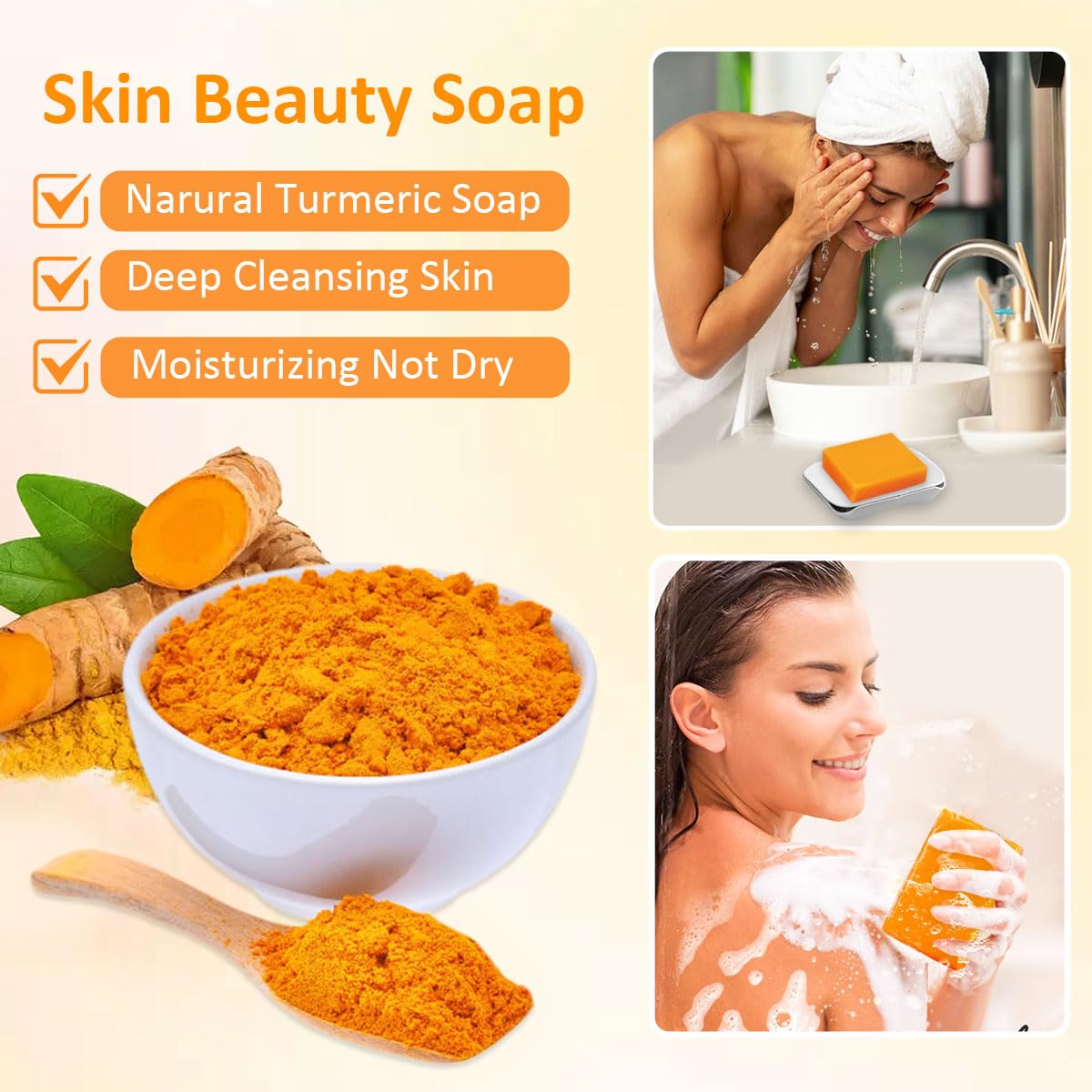 HOYEHOLA Jabon Kojico Curcuma ingredientes naturales — mezcla de curcuma, ácido kojico y manteca nutritiva.