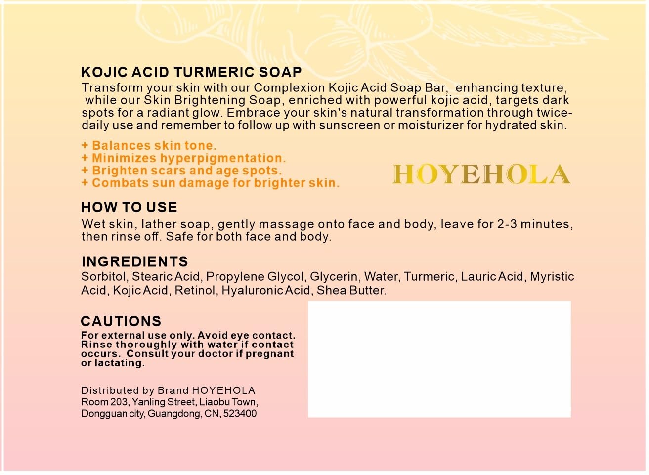 HOYEHOLA Jabon Kojico Curcuma piel suave — hidratación duradera para piel normal a seca.