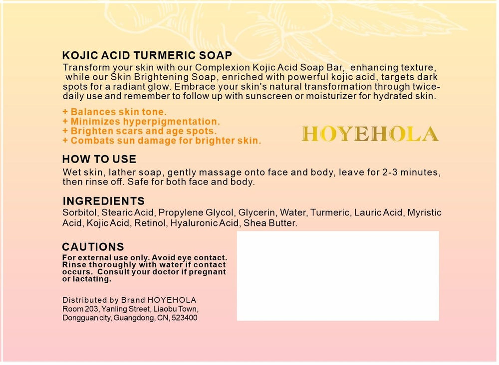 HOYEHOLA Jabon Kojico Curcuma piel suave — hidratación duradera para piel normal a seca.