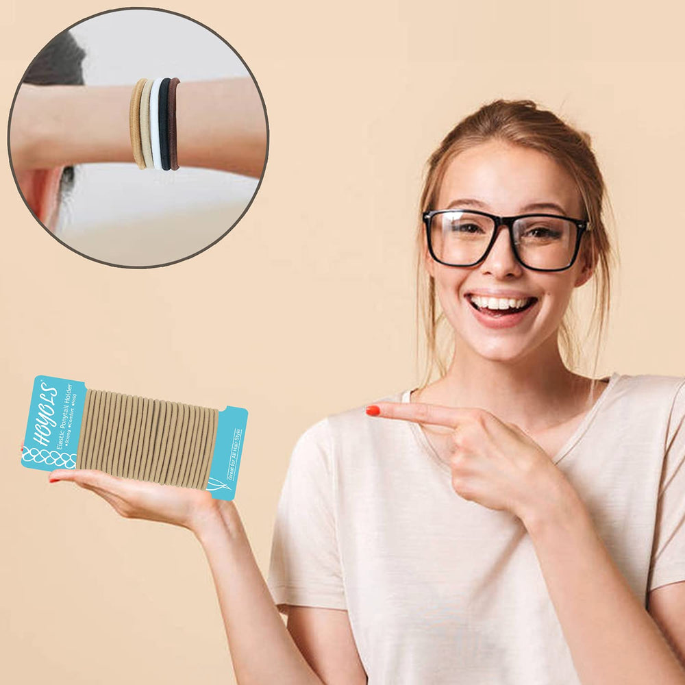 HOYOLS hair tie worn as wrist bracelet style for quick styling