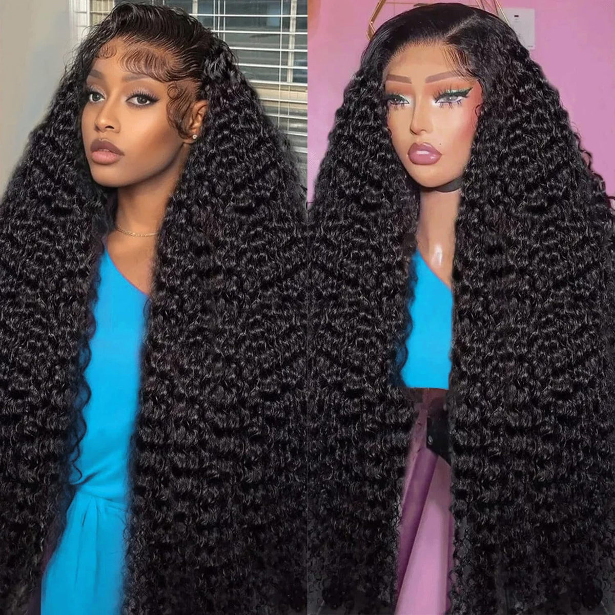 Hoyrhra deep-wave lace-front wig front view for natural daily styling.