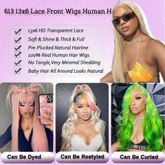 HPJIQ 613 lace-front wig 13x6 lace detail highlights ample parting space.