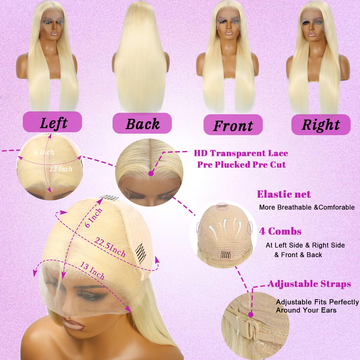 HPJIQ 613 lace-front wig cap-construction shows secure, beginner-friendly glueless fit.