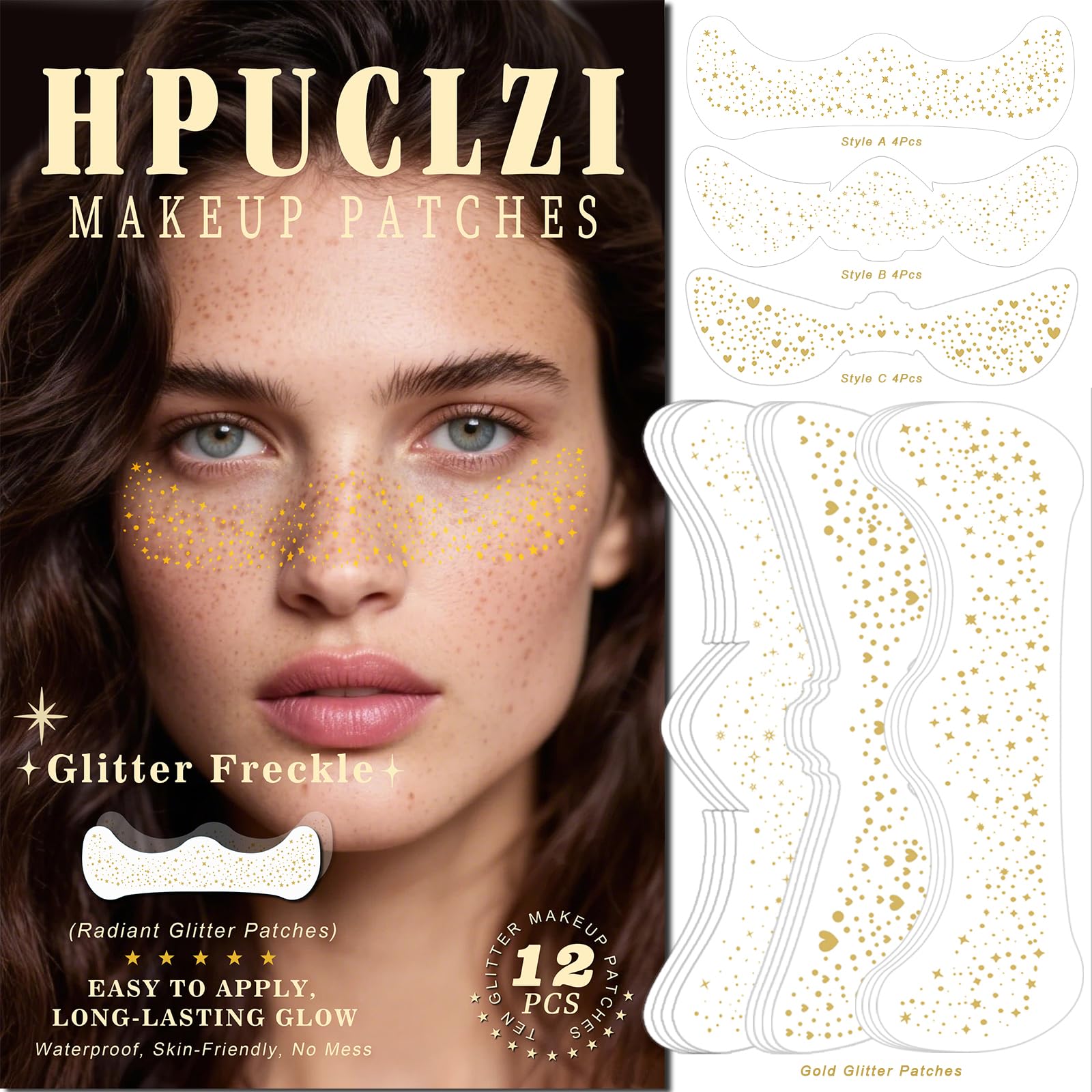 HPUCLZI glitter freckles face tattoos 12pcs pack adds radiant gold sparkle to daily makeup