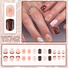 HPYFOI brown tortoise flower design nails, stylish autumn accent for outfits