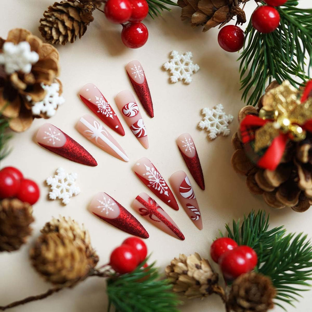 HPYFOI candy cane design nails adding holiday charm for events