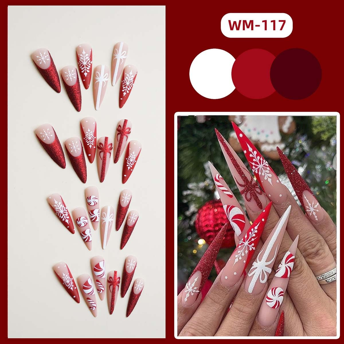 HPYFOI snowflake design nails close-up for seasonal flair
