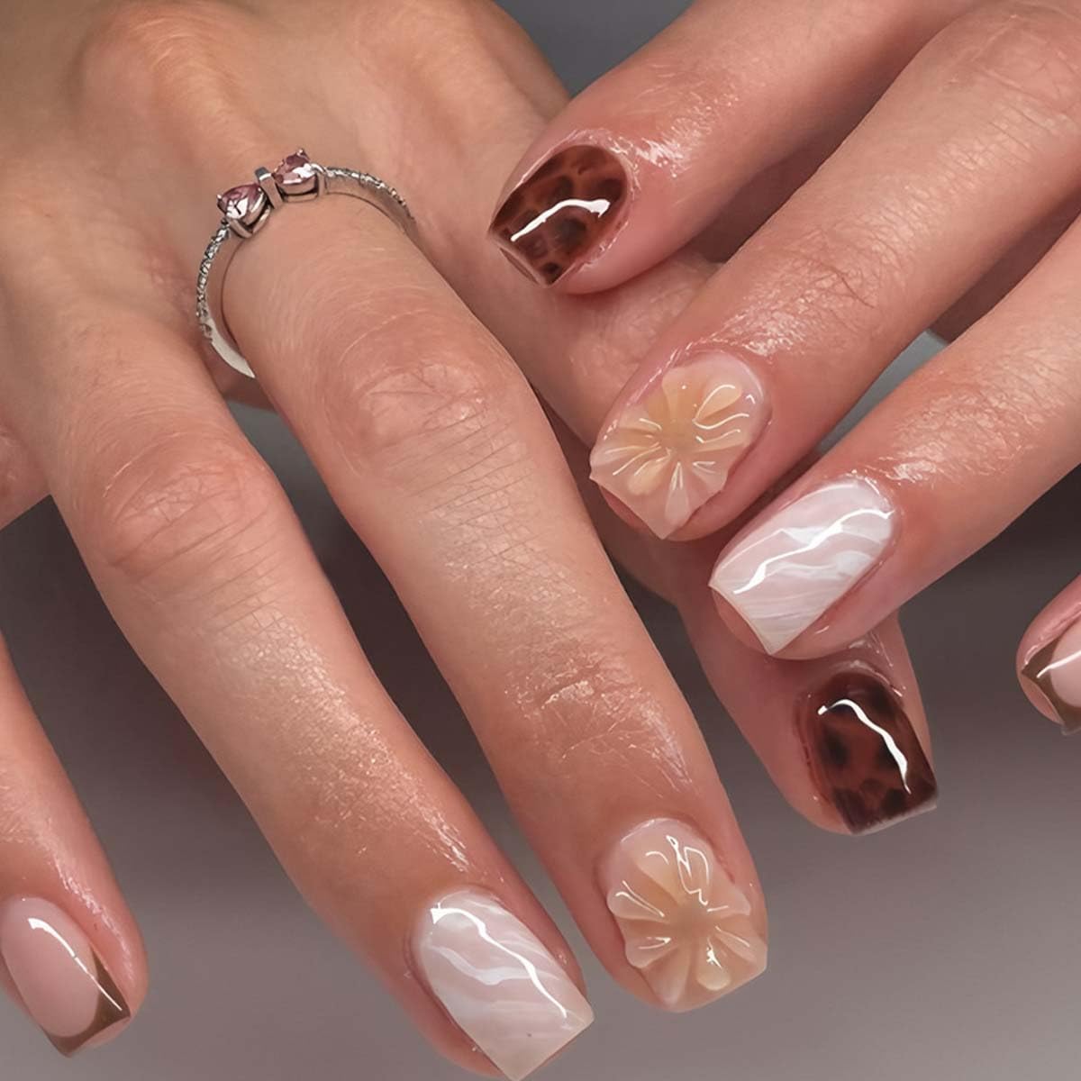 HPYFOI fall press on nails short square cozy autumn, quick at home manicure