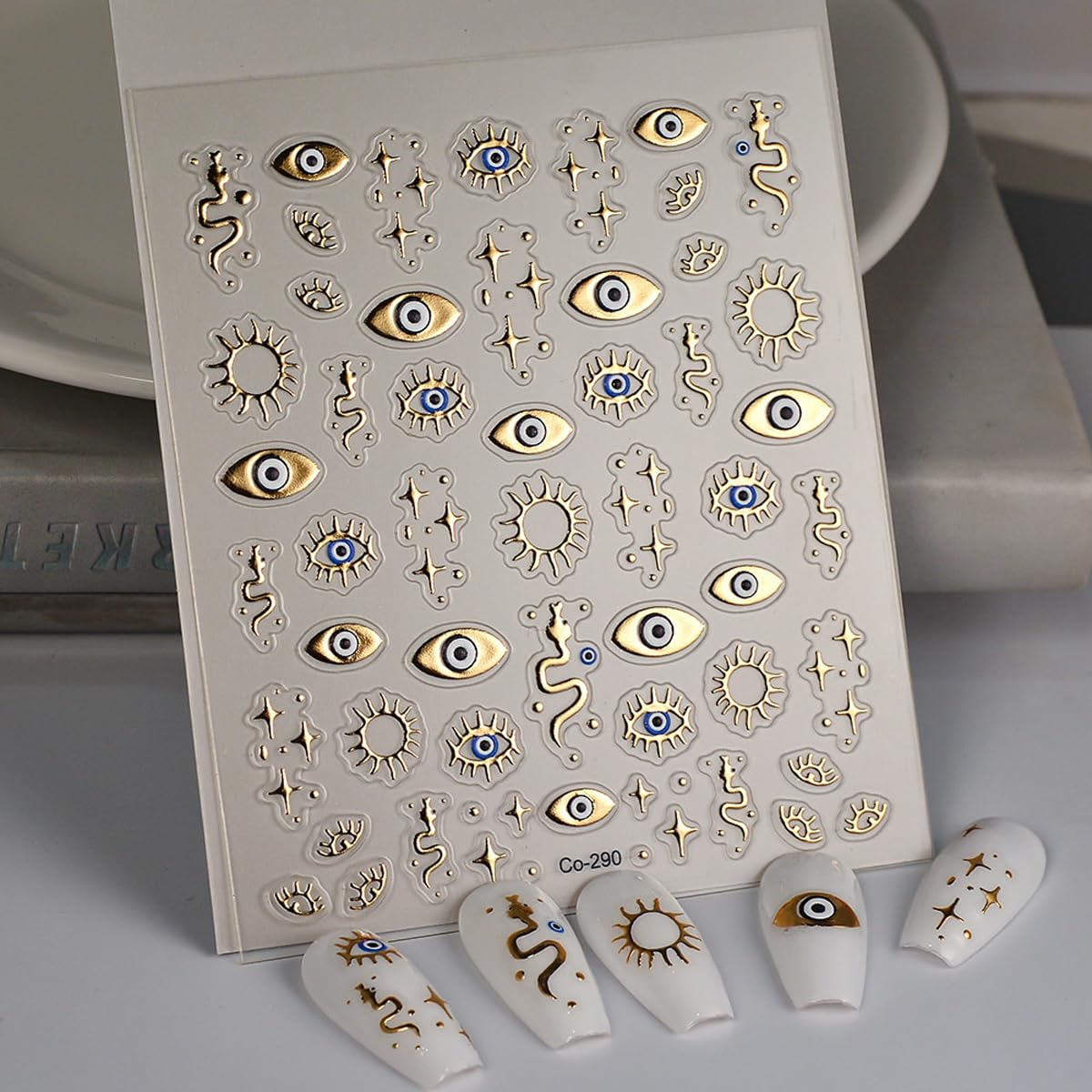 HPYFOI Gold Evil Eye Nail Sticker application steps simplify salon-at-home results.
