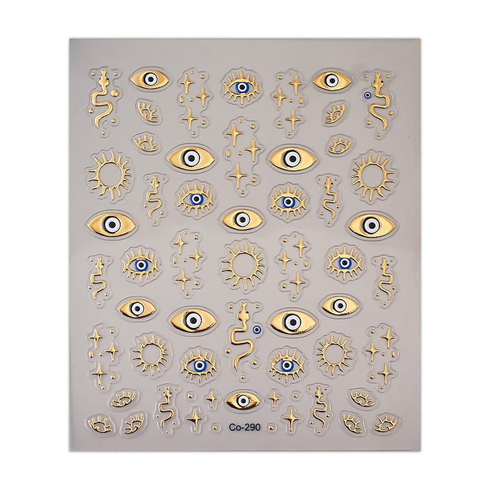 HPYFOI Gold Evil Eye Nail Stickers suitable for home and professional use.