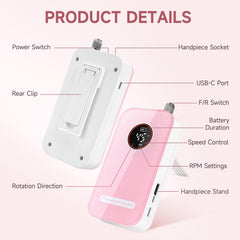 HQMPHQ rechargeable battery in use demonstrates long-lasting power for on-the-go manicures.