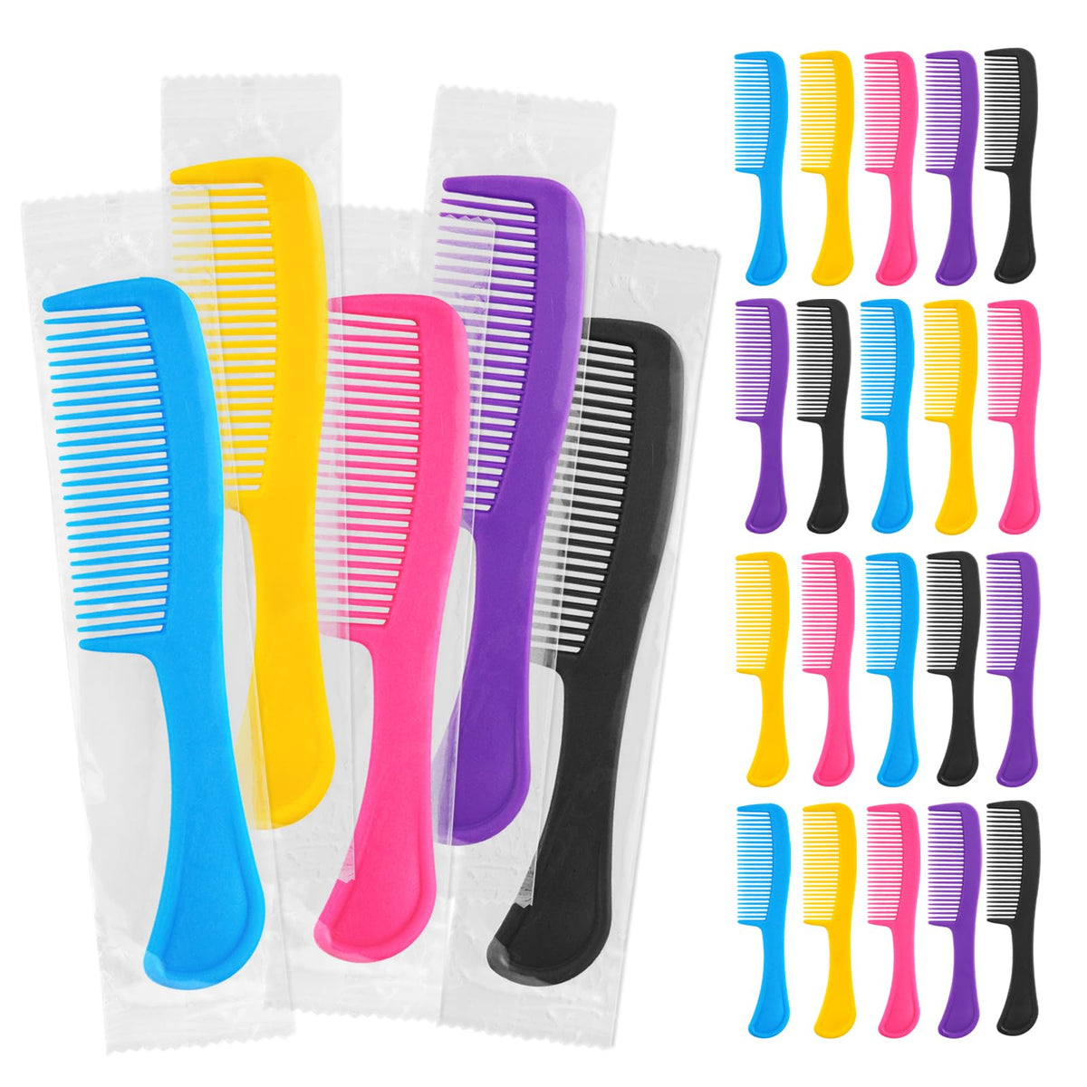 HQSLsund bulk colorful combs, individually wrapped, ideal for hotels and shelters.