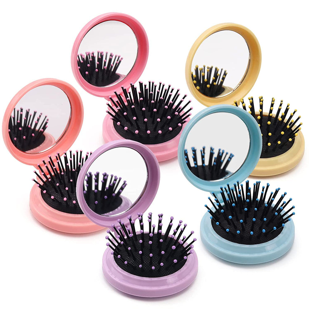 HQSLsund round pocket hair brush with soft bristles for detangling.