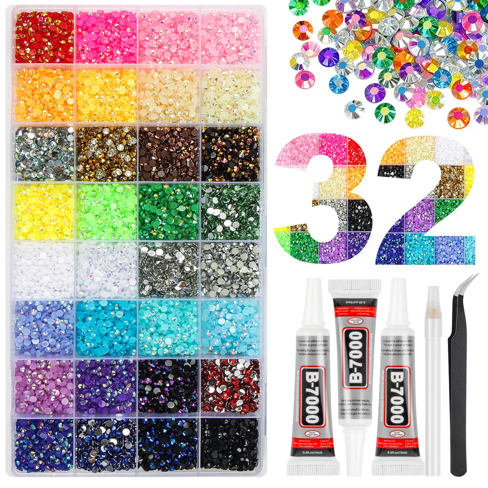HRLbrc 36000pcs rhinestones organized in a 32-grid box for quick craft selection