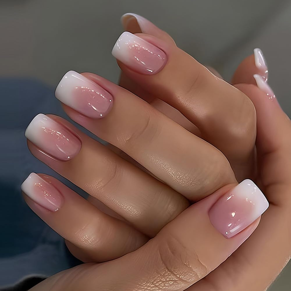 Hrnsnails medium square press-on nails pink-ombre set for quick at-home manicure