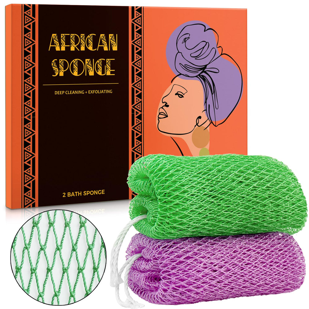 Hrsqu African Net Sponge front view highlights authentic exfoliating mesh for smoother skin.