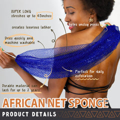 Hrsqu African Net Sponge knots closeup emphasizes exfoliation and skin renewal.