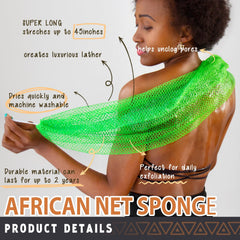 Hrsqu African Net Sponge knots close-up showcases deep exfoliation and pore cleansing.