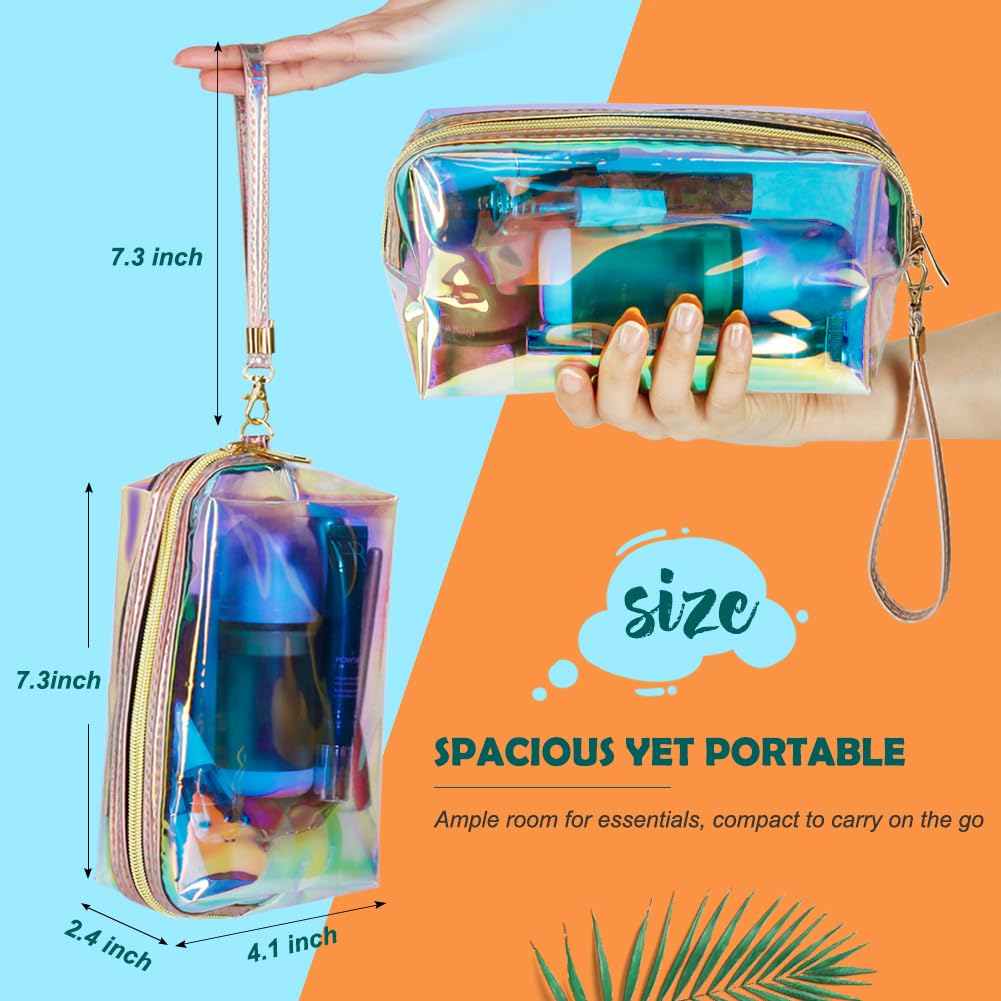 HRX Package clear iridescent makeup bag 2pc side view highlights portability