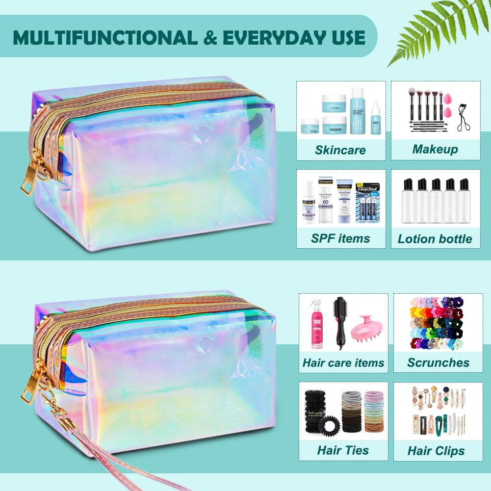 HRX Package holographic makeup bags with gold zipper close-up for durability and style