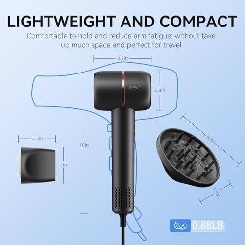 HRYCF Ionic Hair Dryer low-noise operation at 55 dB ensures quiet drying.