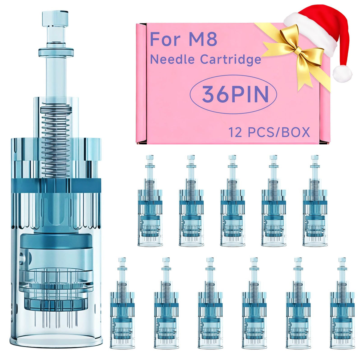 HSENBK Dr Pen M8 12Pcs 36Pin cartridges close-up, precision needles for home use.