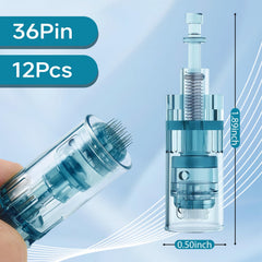 HSENBK replacement cartridges for Dr Pen M8, 12-pack packaging shown for home use.