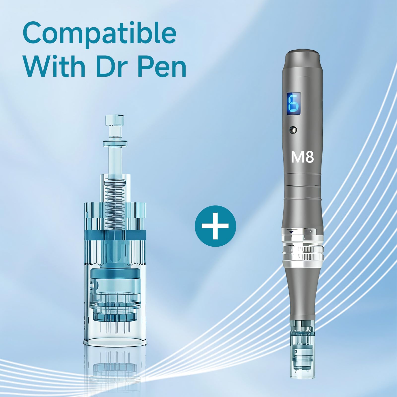 HSENBK replacement cartridges for Dr Pen M8, home-use setup displayed.