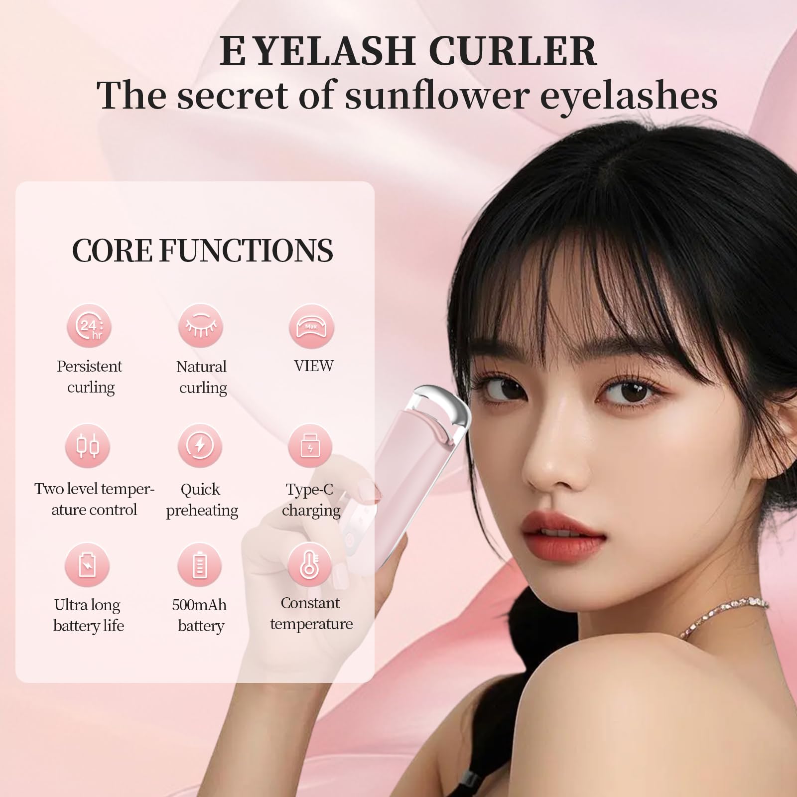 Hsenowi heated eyelash curler ergonomic ABS+PC body for comfortable use