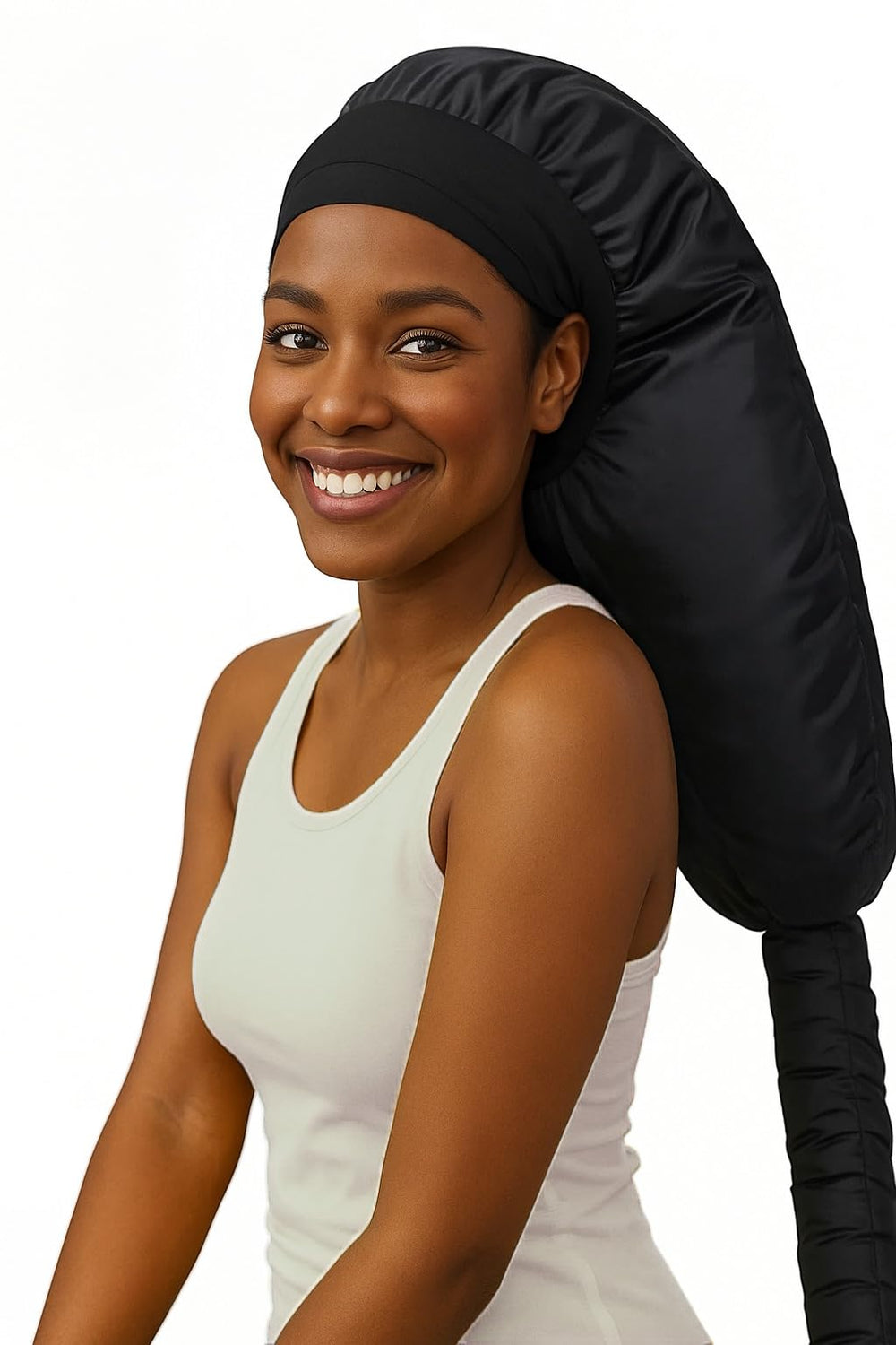 HSHHPZ hooded dryer cap provides even heat for curly hair during home styling.