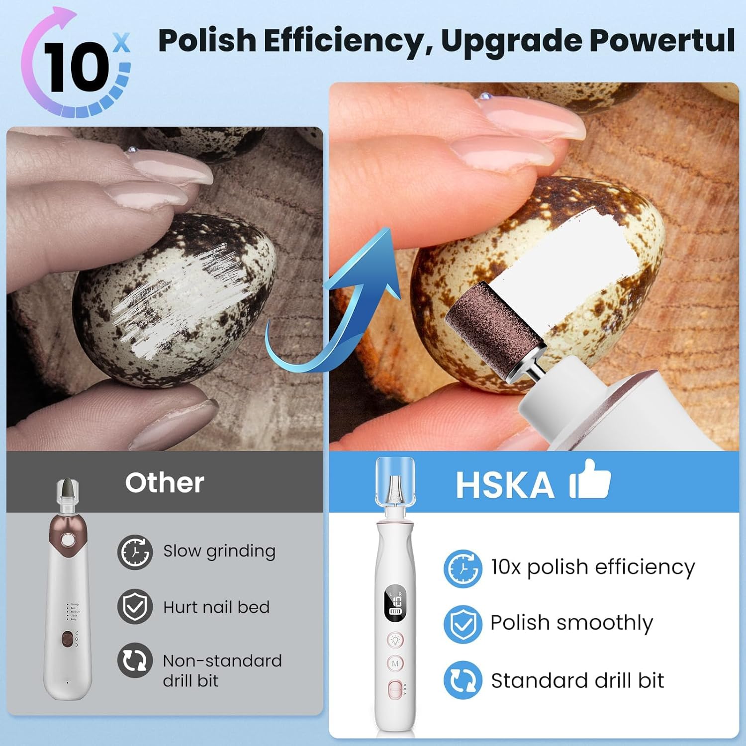 HSKAI 10-speed nail drill offers customizable performance for natural and thick nails.