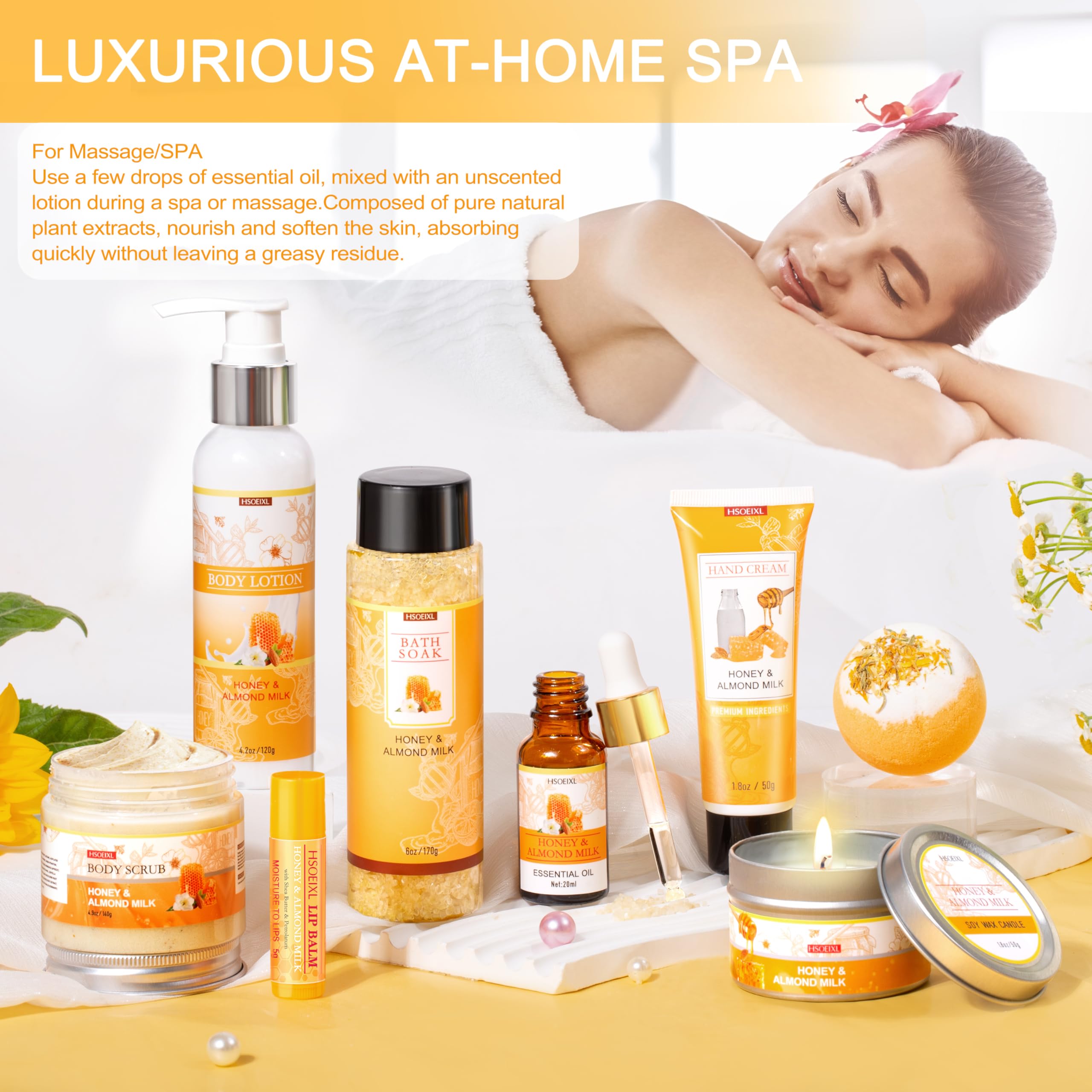 HSOEIXL almond milk honey soy wax candle, soothing fragrance for a cozy mood.