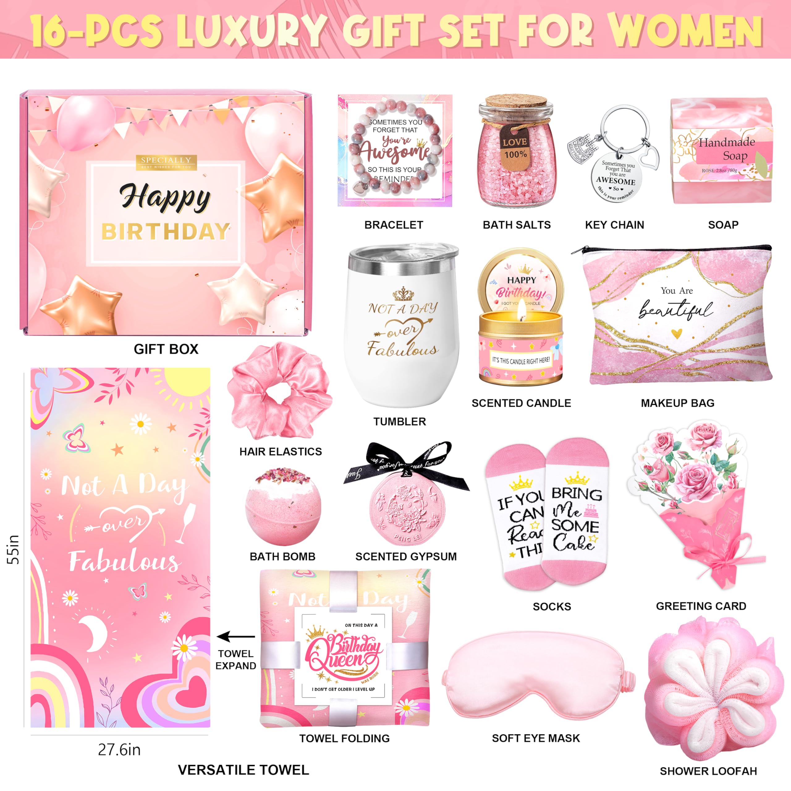 HSOEIXL luxury spa gift box with beach towel and tumbler for at‑home pampering.