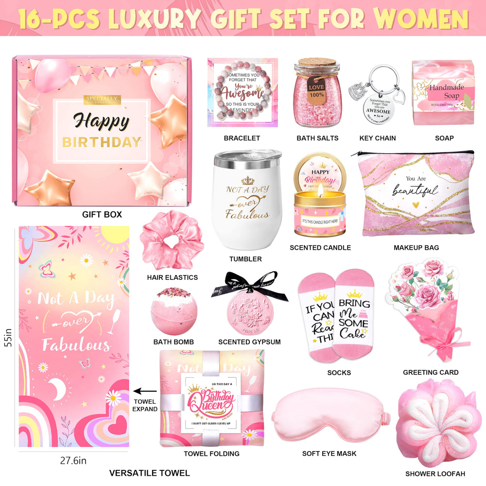 HSOEIXL luxury spa gift box with beach towel and tumbler for at‑home pampering.