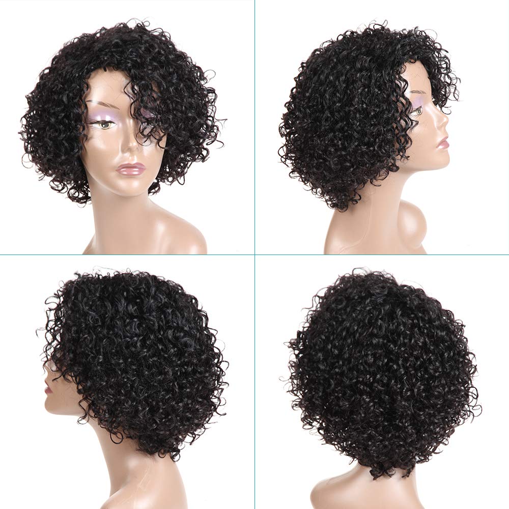 HUA close-up curls on Brazilian kinky curly wig highlight density.