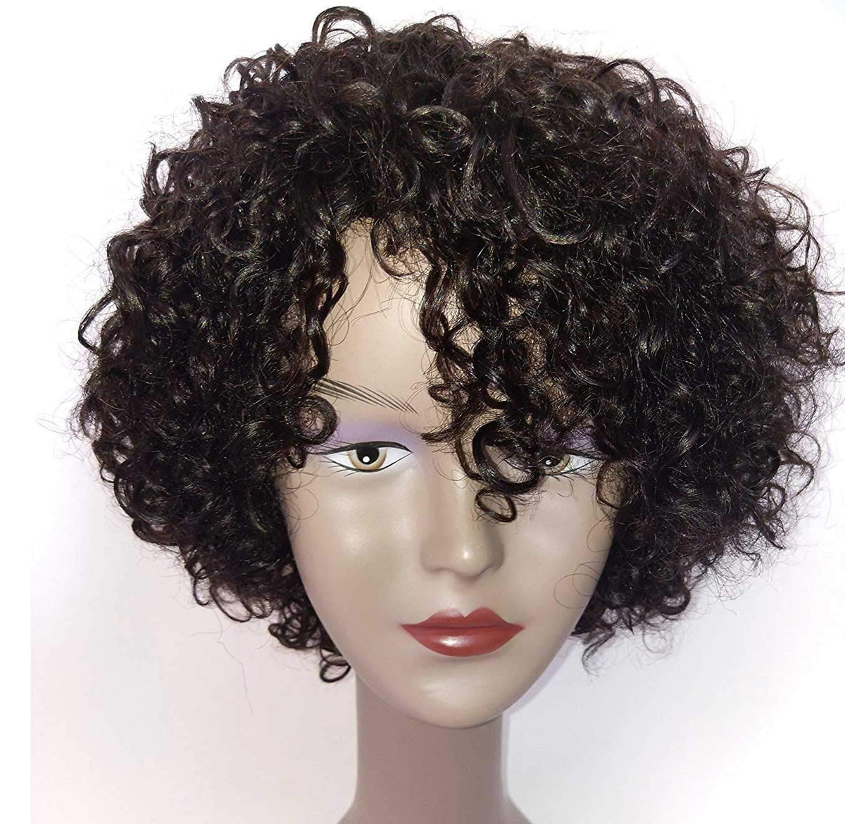 HUA Brazilian kinky curly 10-inch wig, front view for natural everyday wear.