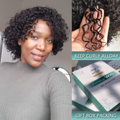 HUA Brazilian kinky curly 10-inch wig side view shows soft texture.