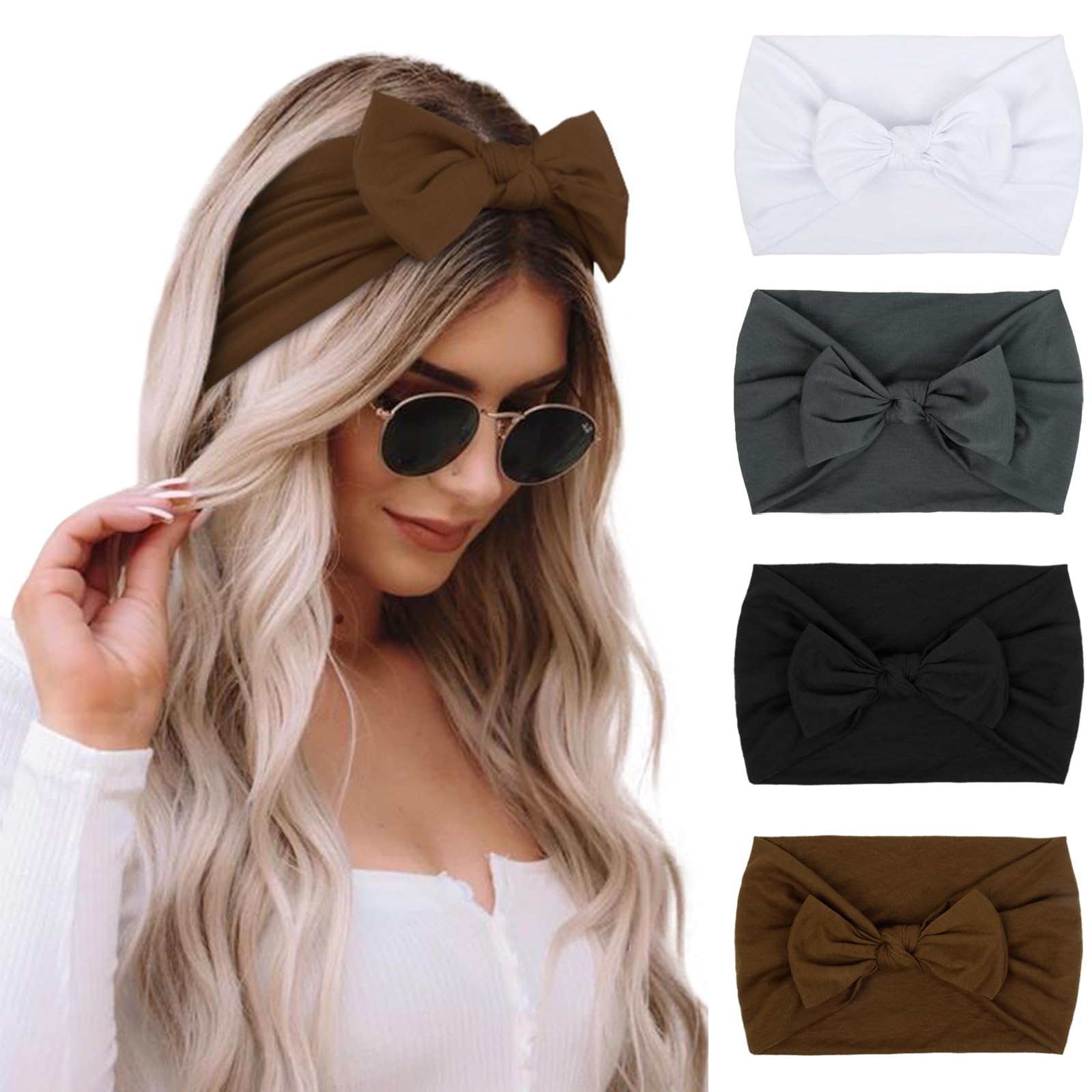 Huachi Bow Headband pack front view, chic knot adds style to daily outfits.