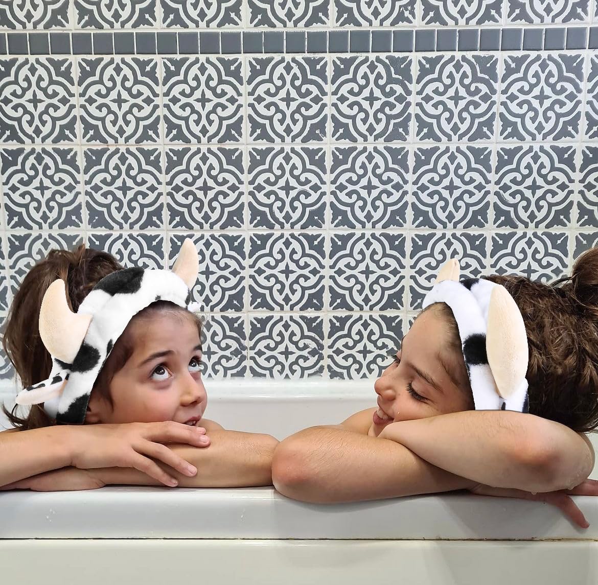 Huachi cow headband at a pajama party adding fun to skincare time.