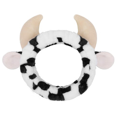 Huachi cow headband for washing face with plush fabric keeps hair tidy during cleansing.