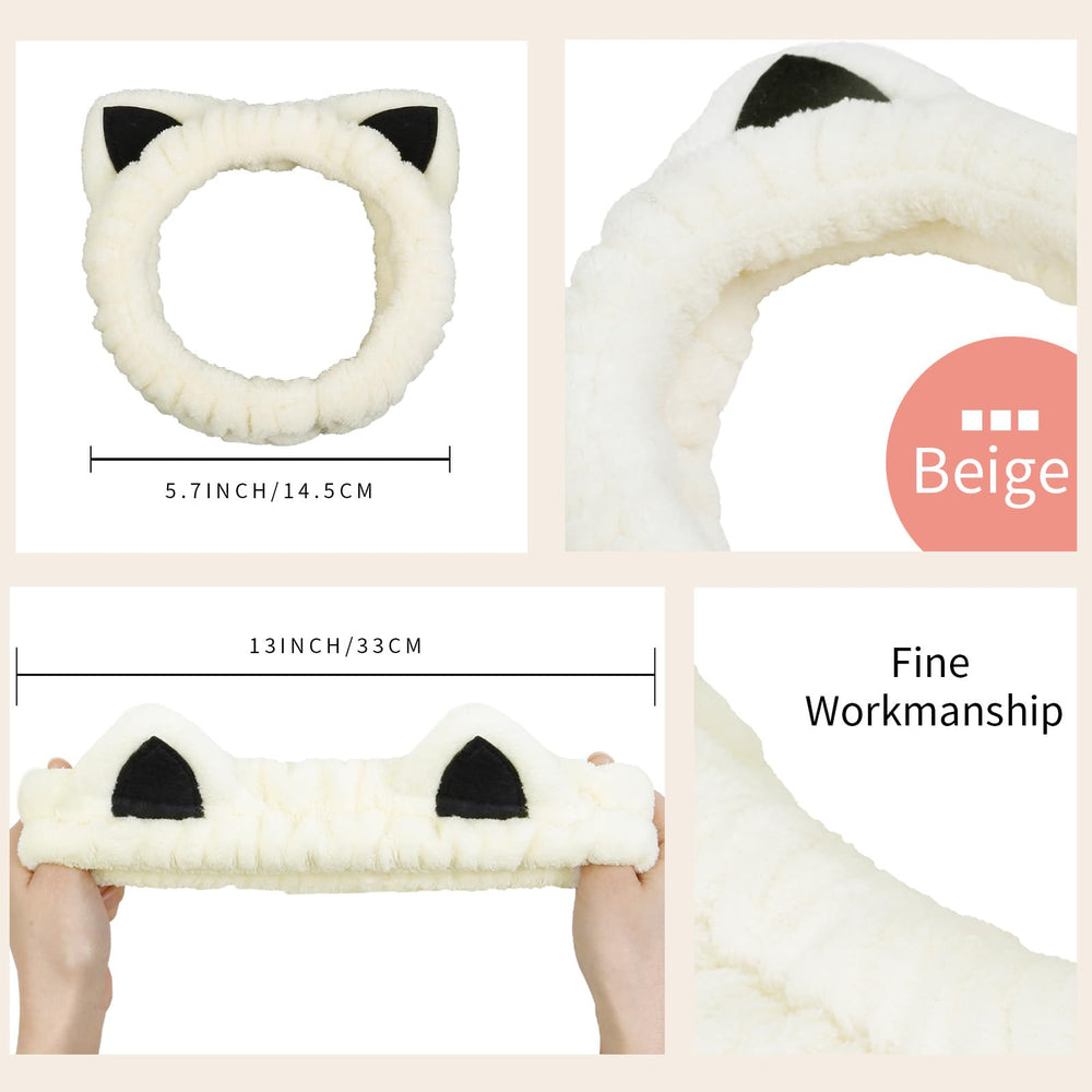 Huachi cute cat headband khaki keeps hair in place during cleansing.