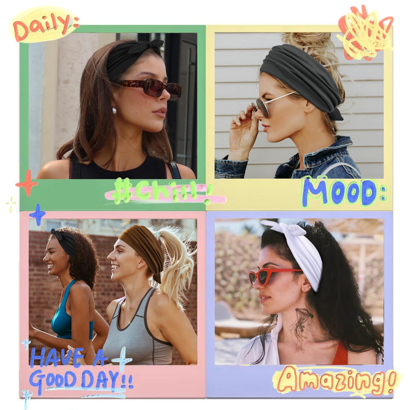 Huachi bow headband side stretch demonstrates flexible fit for many head shapes.