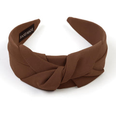Huachi knotted headbands brown top-knot demonstrates effortless styling for casual or formal looks.