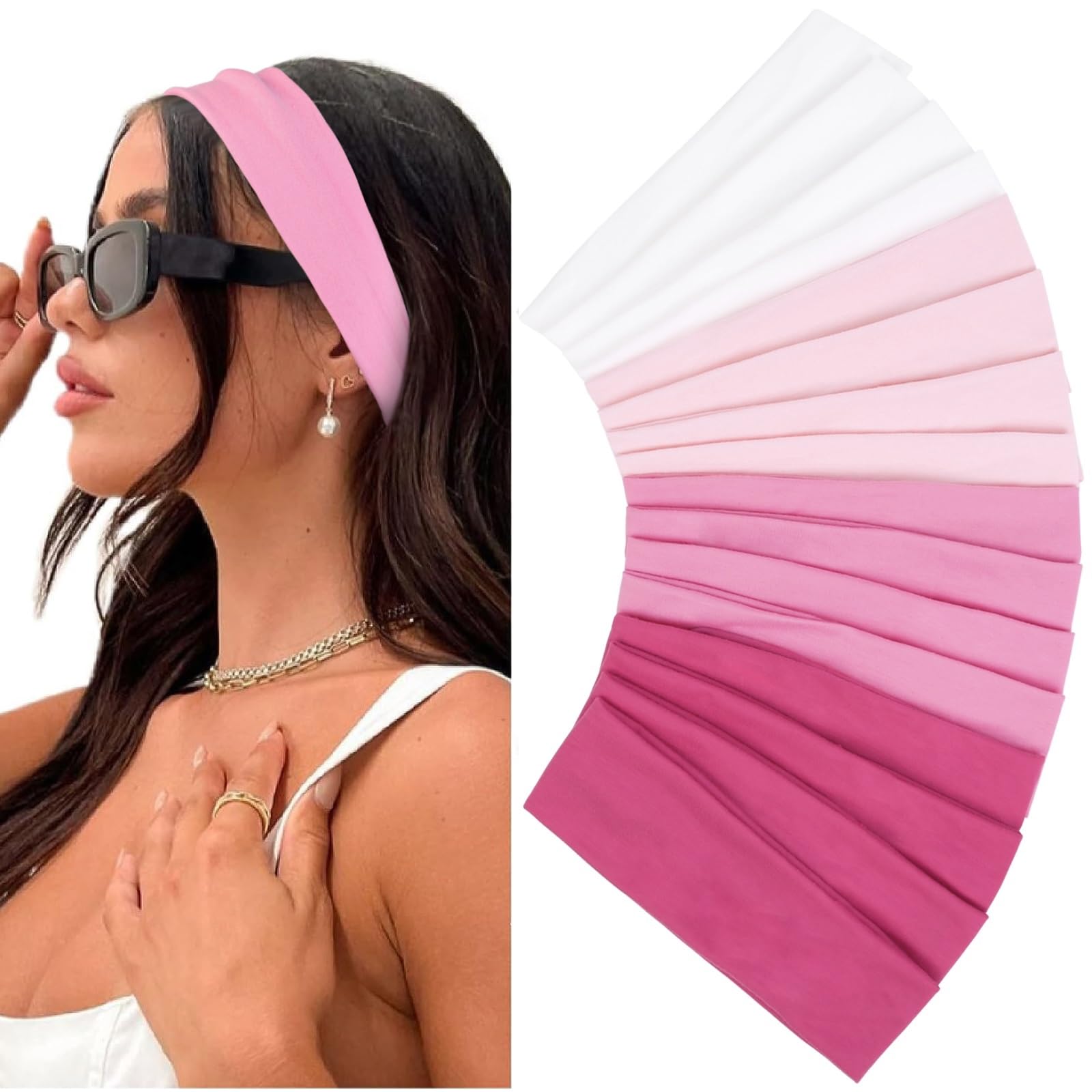 Huachi pink headbands 16-pack flatlay for styling versatility
