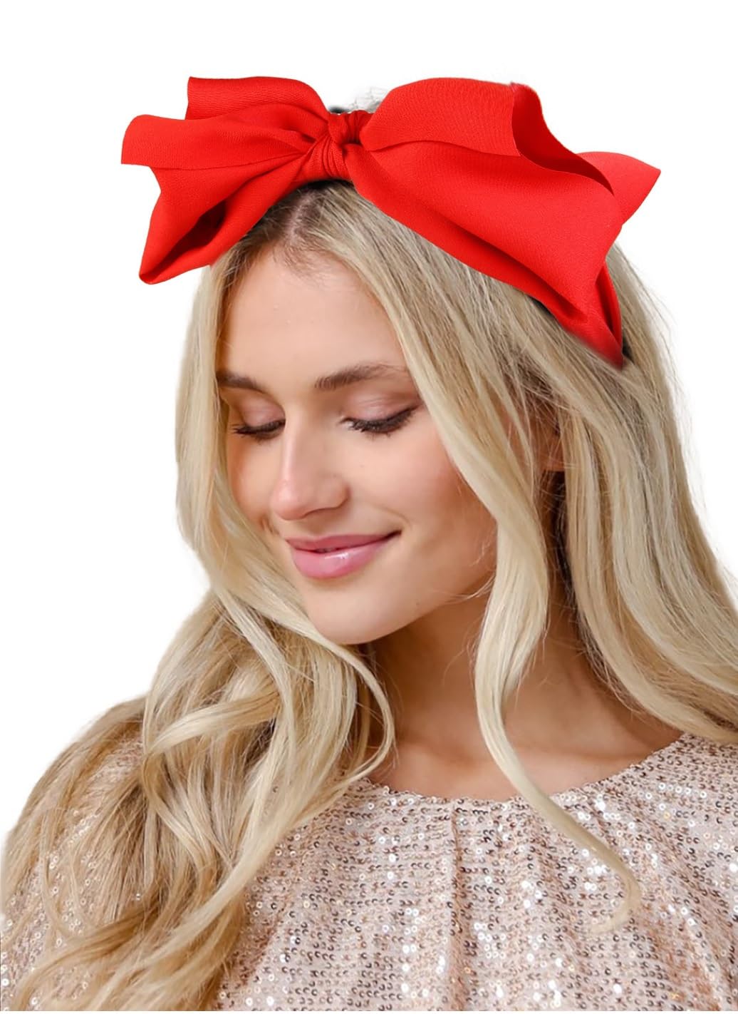Huachi red bow headband all-ages accessory for princess-inspired looks.