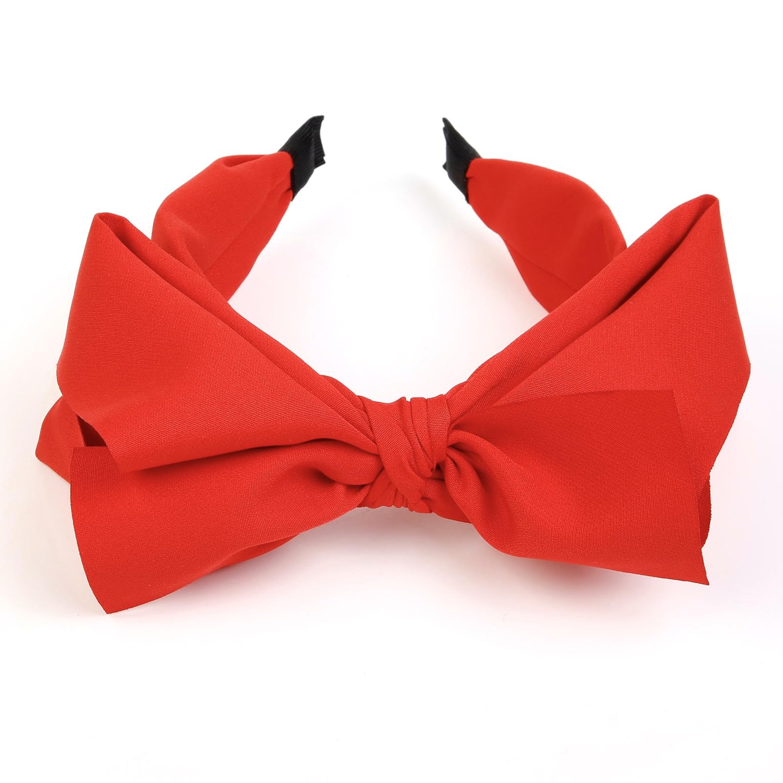 Huachi red bow headband holiday look highlights vibrant red bow and elegant silhouette.